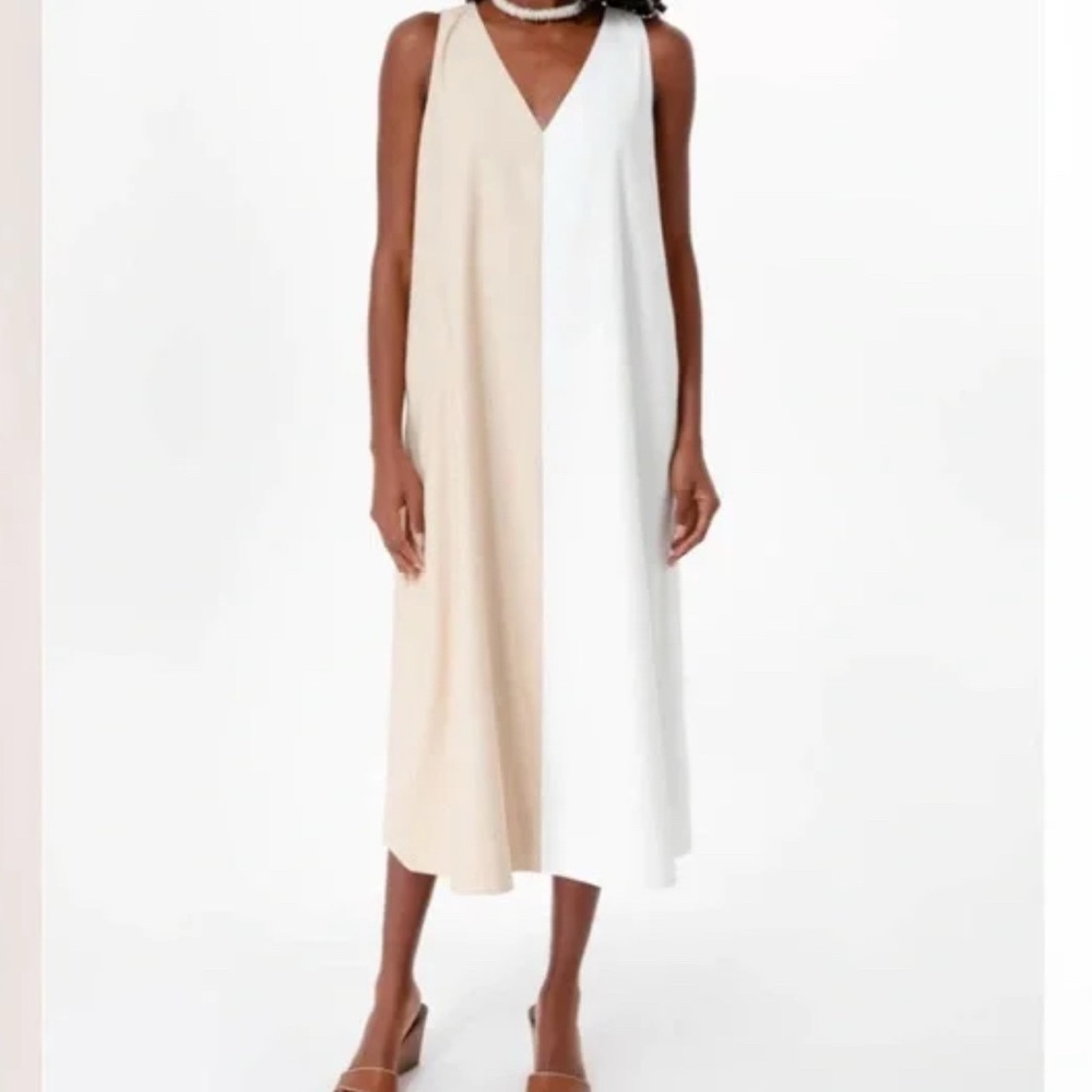 Tuckernuck Pomander Place Sallie Dress • White & Tan • Size M